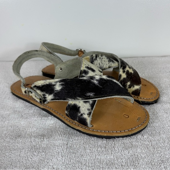 Avisol‎ Cow Hair Leather Strappy Sandals Tire Tread Sole Mexico Size 12 Womens - Picture 1 of 9